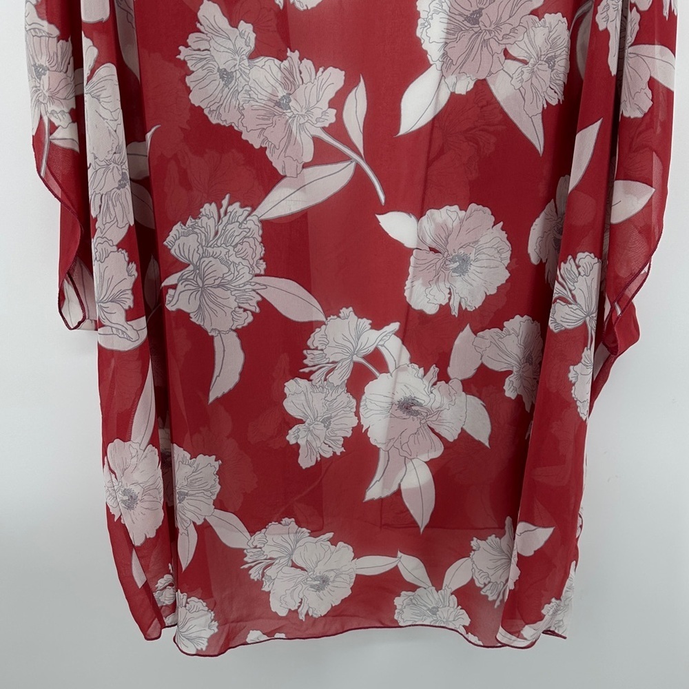 Boho Western Dressy Romantic Effortless Floral Red Kimono Top SzOS - Picture 9 of 9